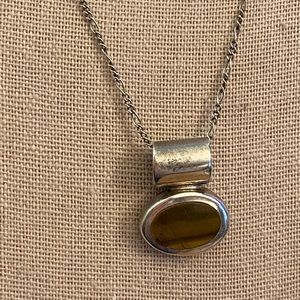 Vintage Mexico Tigereye pendant on a 925 Sterling silver chain